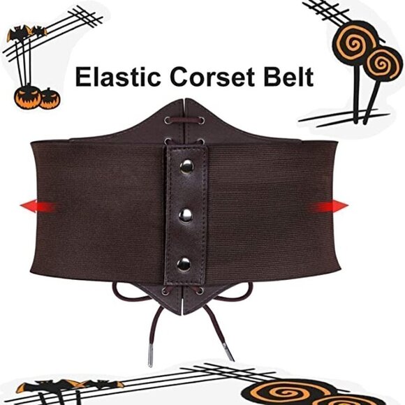 Brown Leather Elastic Wide Stretch Belt Corset Top Halloween Cosplay Costume NWT - Picture 7 of 8